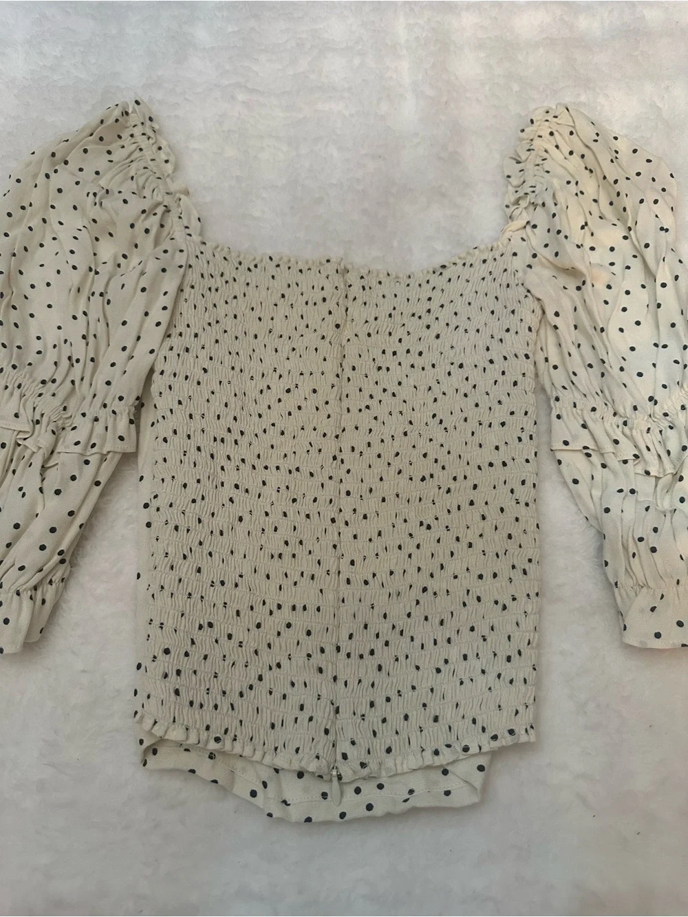 Reformation Nina Cream Nina Polka Dot Puff Sleeve Smocked Top 39249